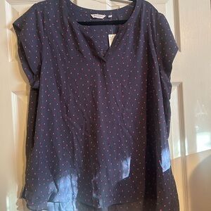 Reitmans Navy Blouse with Pink Dots